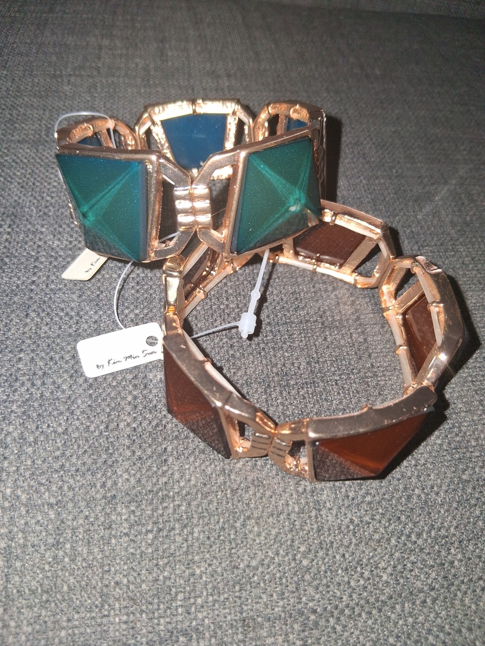 MIA Fashion Square Faceted Stretch Bracelet Set - Green & Brown